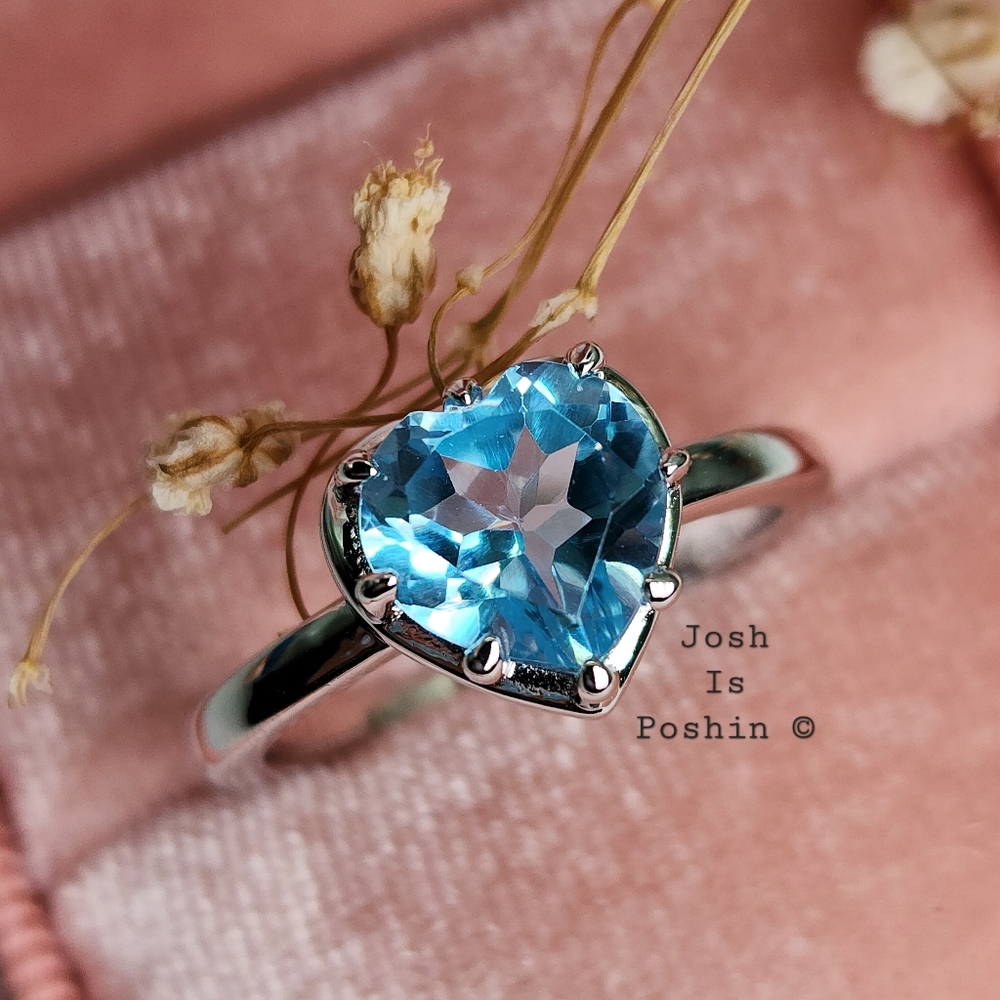 2CTW Personalized sky blue topaz heart cut ring in sterling silver